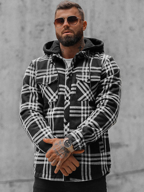 Casual hoodie with checked pattern for men