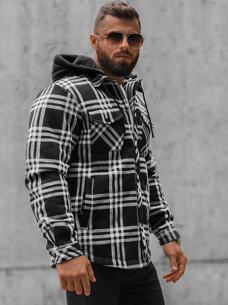 Casual hoodie with checked pattern for men