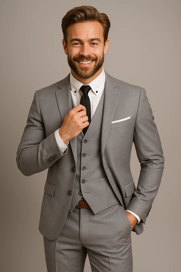 Men's 3-Piece Suit – Slim Fit Cotton Blazer, Waistcoat & Trousers